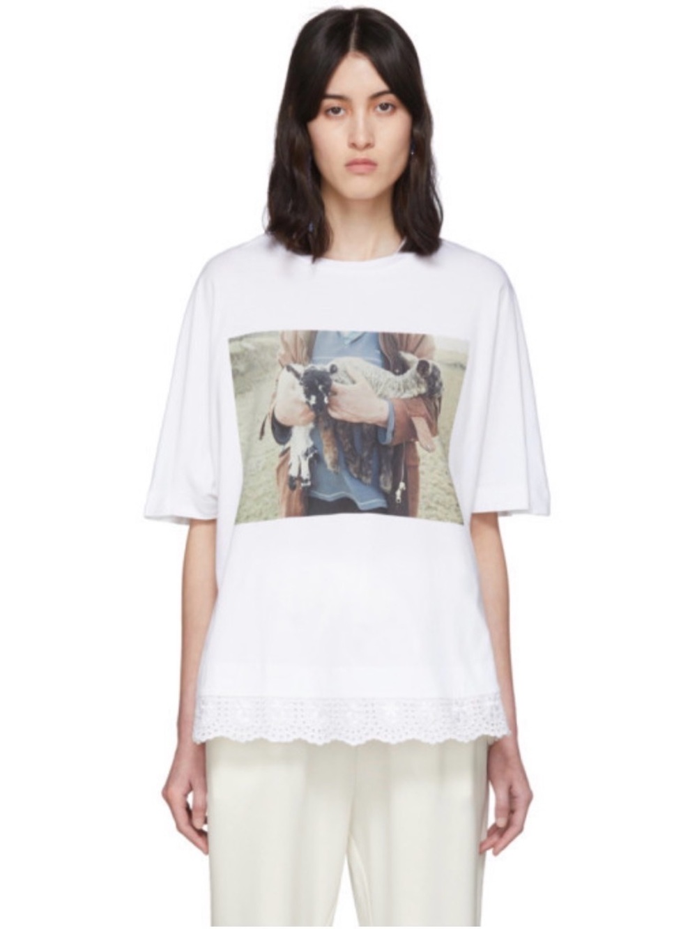 Simone Rocha White Lamb Print A-Line T-Shirt